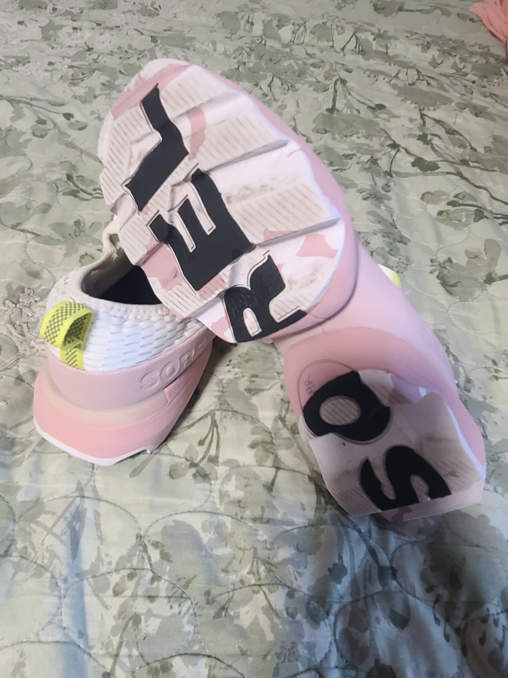 SOREL White and Pink Athletic Sneakers with Neon Yellow Accents - Picture 8 of 8